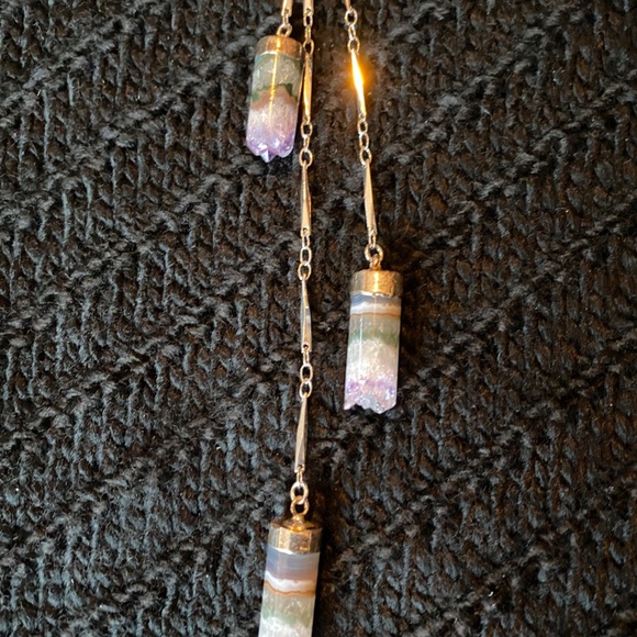 Lariat Necklace with three sliced amethyst - Picture 2 of 4